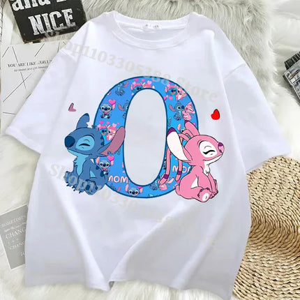 Disney Stitch T-shirts for Women Men Anime Letter A-Z Printed Short Sleeved Shirt Female Male Summer Fashion Top Adults Clothes