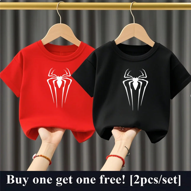 2pcs/Set Summer Boys Cotton T Shirt Two Piece Set Cartoon Spider Kids Casual Outfits Child Best Friend Short Sleeved Party Tops