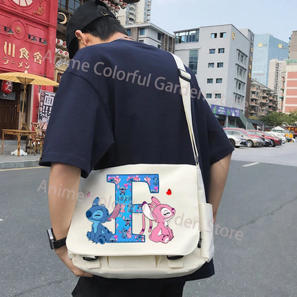 Disney Stitch Canvas Postman Bag for Men Women Anime High-capacity Shoulder Bag Students Portable Fashion Crossbody Pouch Gifts