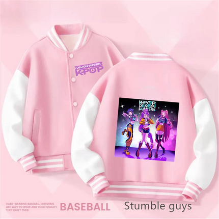 Spring/Autumn New Boys Girls Jacket KPop Demon Hunters Huntrix Baseball Uniform For 4-14 Years Children Sports Outerwear