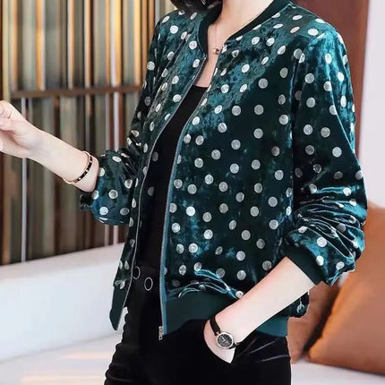 Women's Clothing Lantern Long Sleeve Polka Dot Geometric Plant&Flowers Printing Zipper Cardigan Spring Autumn Coats Casual Tops