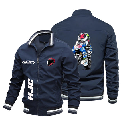 Men's and Women's Round Neck Motorcycle Jackets, Vertical Thread Motorcycle Jacket, HJC Printed Breathable Rider Jacket, S-5XL