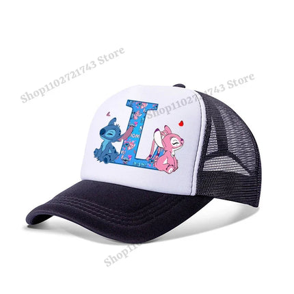 Disney Stitch Parent-child Baseball Cap Cartoon Letter A-Z Printed Peaked Cap Men Women Kids Summer Fashion Sunscreen Cute Caps
