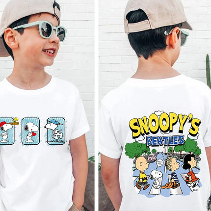 Snoopy print children's clothing kids cotton T-shirt cartoon short-sleeved white top personality clothing suitable for boys