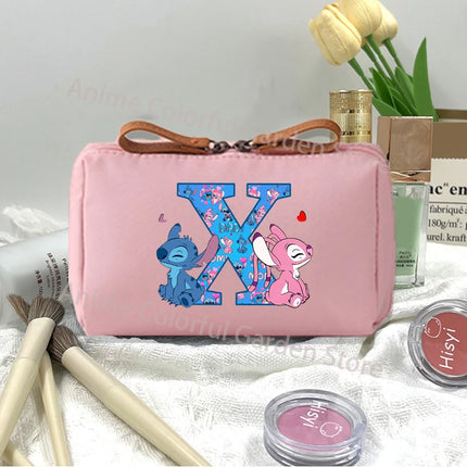 Disney Stitch Fashion Makeup Pouch for Women Cartoon Letter A-Z Printed Cosmetic Bag Students Portable Washing Bags Girls Gifts