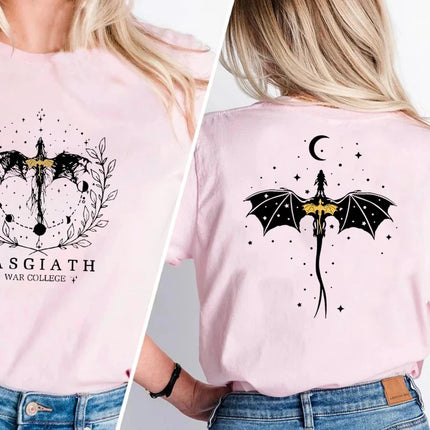 Basgiath War College T-shirt Double-side Print Fourth Wing Tshirt Dragon Rider Dark Academia T Shirt Cotton Short Sleeve Tops
