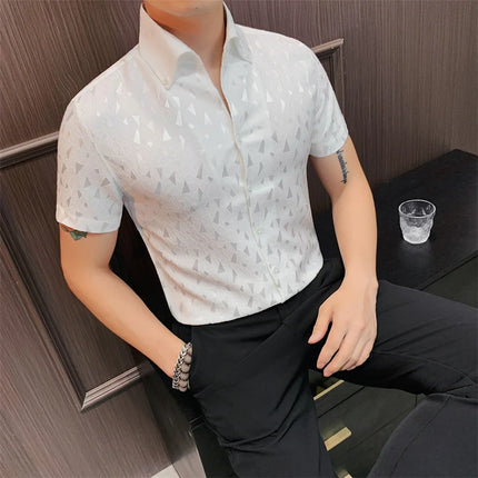 2024 Summer Fashion Printed Shirts High Quality No Ironing Slim Fit Short Sleeve Social Formal Shirt Club Outfits Tuxedo 4XL-M