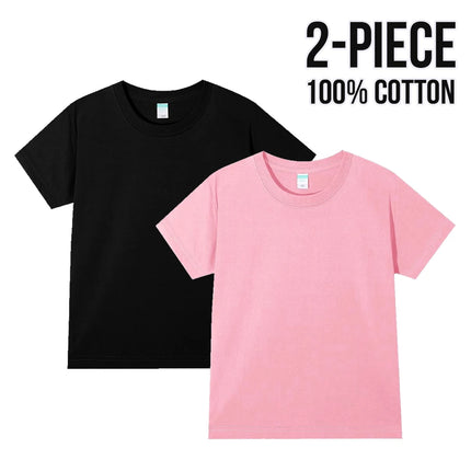 Simple Daily 2 Piece 100% Cotton T-shirt for Boys Girls Solid Color Crew Neck Short Sleeve Tops High Quality 2025 Kids Clothes