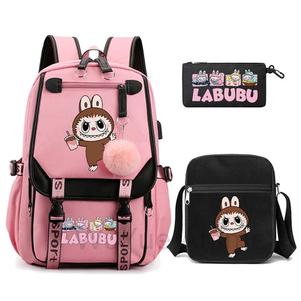 3Pcs/set Cartoon Printed Backpack with Shoulder Bag Pencil Case Bookbag Teenager Kid Student Boy Girl Schoolbag Colorful Bagpack