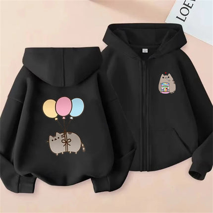Cute Cat Pink Children's Hoodie tops Suitable age 3-12 Girls Sweatshirt coat Autumn Winter fashion Zipper style Hood Clothing