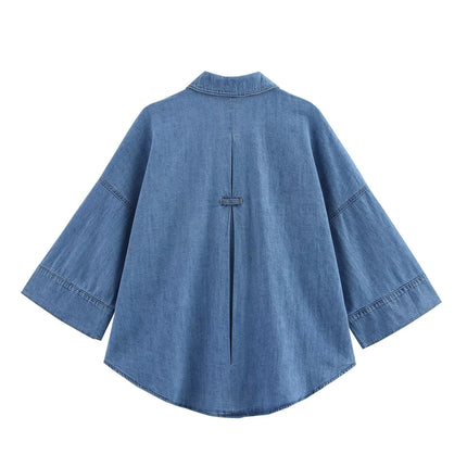 TRAFZA Vintage Casual Chic Women Cowboy Suit Single Breasted Loose Jackets Long Pants Fashion 2025 Spring Summer Denim Suits