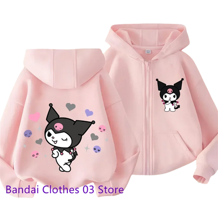 Cute Sanrio Zipper Hoodie 2 to 12 Year Girl Sweatshirt Autumn and Winter Long Sleeve Harajuku Jumper Series Sewing Casual Hoodie