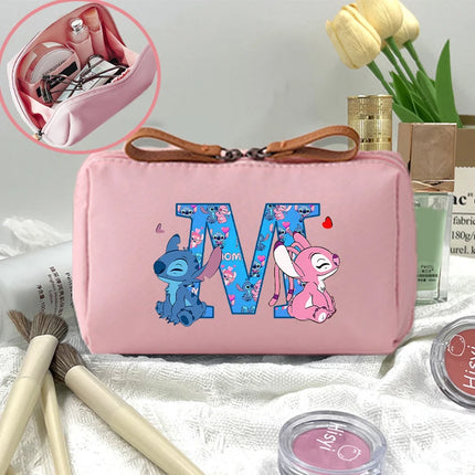 Disney Stitch Fashion Makeup Pouch for Women Cartoon Letter A-Z Printed Cosmetic Bag Students Portable Washing Bags Girls Gifts