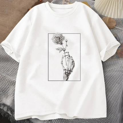 Halloween Thanksgiving Fall Autumn Clothing Clothes T rose Women Print T-shirts Female Top Fashion Graphic Tee Cotton Oversized