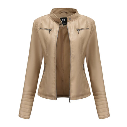 2025 Women's Leather Jacket Spring Autumn Thin Motorcycle Suit European Size Leather Jacket Short Fashion Women's Jacket
