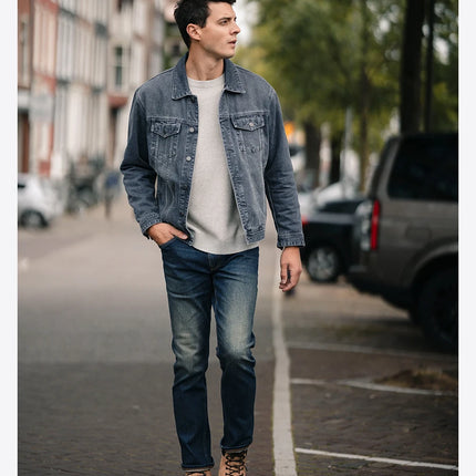 SIMWOOD 2025 Spring New Oversize 12.5oz Classical Denim Jackets Men Washed Vintage Casual Jacket