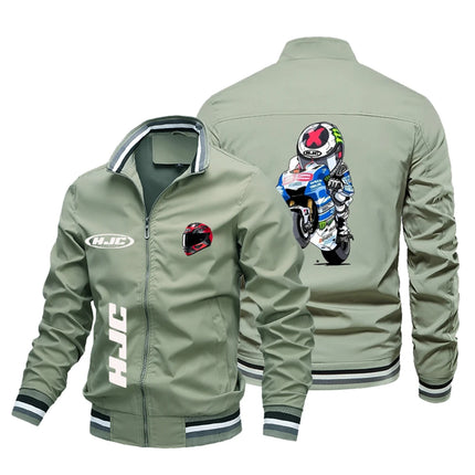 Men's and Women's Round Neck Motorcycle Jackets, Vertical Thread Motorcycle Jacket, HJC Printed Breathable Rider Jacket, S-5XL