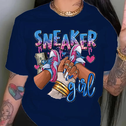 Summer Women Girl Graphic Print T-shirt Cotton T-Shirt Round Neck Casual T-shirt Oversized Loose Tee Top Clothing Streetwear