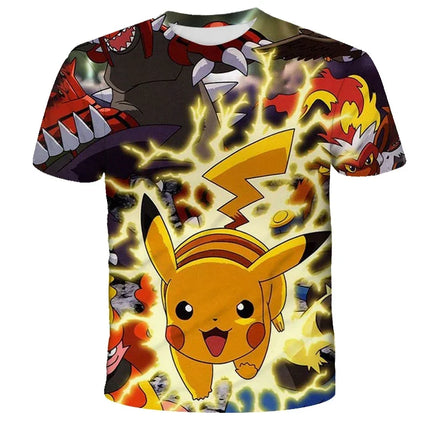 Summer Anime Pokemon Boy T-shirt, Pikachu Children's 3D Fashion Casual Children's Cosplay Clothing, Adult Short-sleeved Yellow