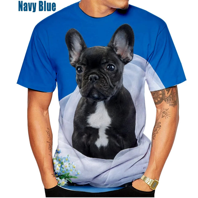 Summer New Fashion Summer Cute French Bulldog 3d Printing Men's T-shirt Woman Casual Trend Tee Top
