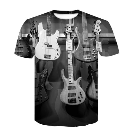 2021 New Men 3d Guitar Printed Fashion Hot Short Sleeves T Shirt Daily Short Sleeve Tee Tshirt Female Psychedelic Clothes