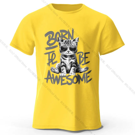Mens Cool Cat T-Shirt 100% Cotton Oversized Handsome Feline Graphic Tee for Men and Women Streetwear Style
