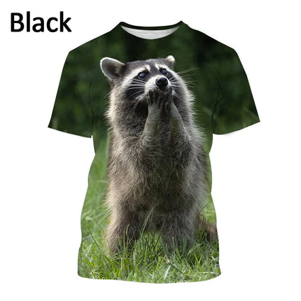 Cute Animal Raccoon 3D Men's Casual Fashion Harajuku Printed T-shirt Summer Short Sleeve Tops