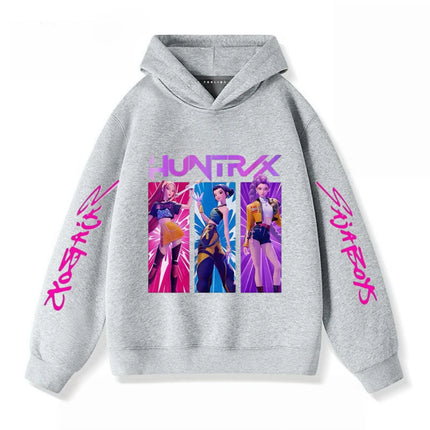 Gray Hoodies Trendy Casual Clothing Long Sleeve For Girls Child K-pop Demon Hunters Clothing Toddler New Printing Hooded Tops