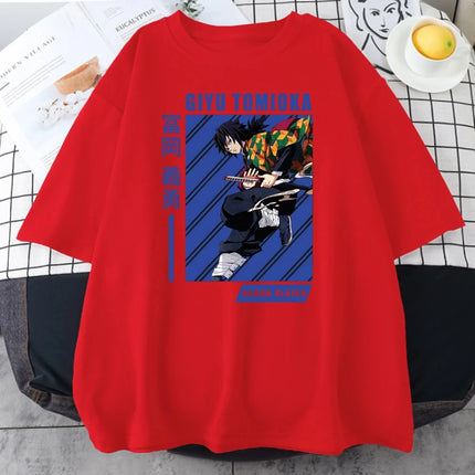 Giyu Tomioka Anime Demon Slayer Prints Women Cotton T-Shirts Personality Trend Casual Short Sleeve All-math Oversize Man Clothes