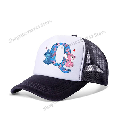 Disney Stitch Parent-child Baseball Cap Cartoon Letter A-Z Printed Peaked Cap Men Women Kids Summer Fashion Sunscreen Cute Caps