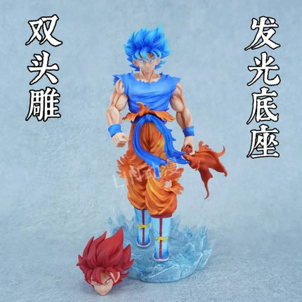 In Stock 35cm Dragon Ball Anime Figure Son Goku ‌Kakarotto Super Saiyan God blue two heads Figure PVC Collection Model Toy Gifts