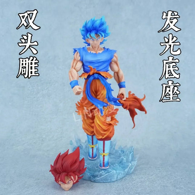 In Stock 35cm Dragon Ball Anime Figure Son Goku Kakarotto Super Saiyan God blue two heads Figure PVC Collection Model Toy Gifts