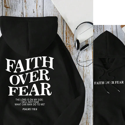 Women Cotton Long-sleeved Hoodie Printed Loose-Fitting Casual Sweater The Master Of Faith Over Fear Is My Partner Autumn Hooded