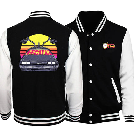 Back To The Future Out Of The Time Mens Suits New Fashion Tops Character Pattern Baseball Coats Fleece Oversized Male Clothing