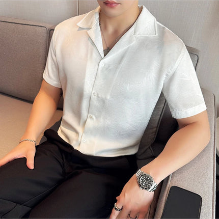 New Chinese Jacquard Shirt Luxury Men Elegant Print Slim Fit Casual Prom Social Shirts High Quality Summer Short Sleeved Tuxedo