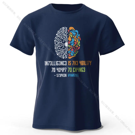 Funny Brain Power Printed 100% Cotton T-Shirt, Soft & Breathable Round Neck Short Sleeve Tee, Unisex Quirky Style
