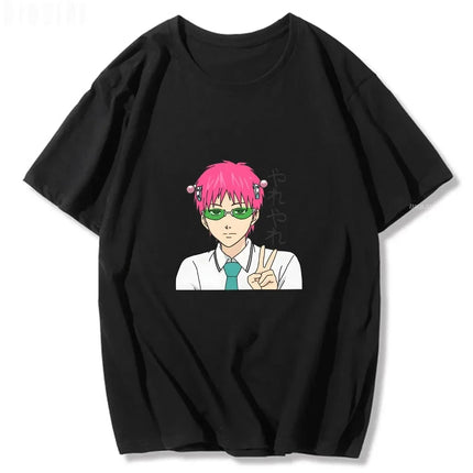 Anime The Disastrous Life Saiki K Printed Short Sleeve T-Shirt Saiki Kusuo Harajuku Hip Hop Casual Tee Fashion Vintage Tshirts