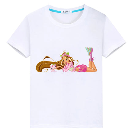 Winx Cartoon print t shirt for kids boy 10year Cute Tops pride tshirt y2k Winx 100%Cotton anime Short  girl clothes baby clothes