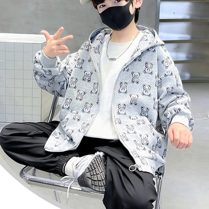 Spring Autumn Boys All-Over Printed Zip Sweatshirt Jackets School Kids Track Hoodie Coat Child Outfit Tops Workout Jumper 3-14Yr