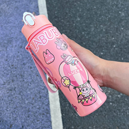 New elastic lid outdoor straw cup with large capacity labu cute cartoon children's straw cup