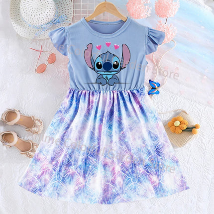 Disney Lilo & Stitch Fashion Dress for Girls Anime Cartoon Cute Skirt Children Summer Sweet Cute Dresses Kids Birthday Gifts