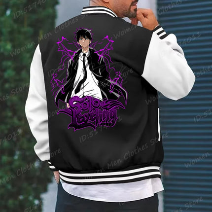 Solo Leveling Sung Jinwoo Print Baseball Jacket Men Women Fashion Street Style Coat Tops Anime Solo Leveling Anime Jacket