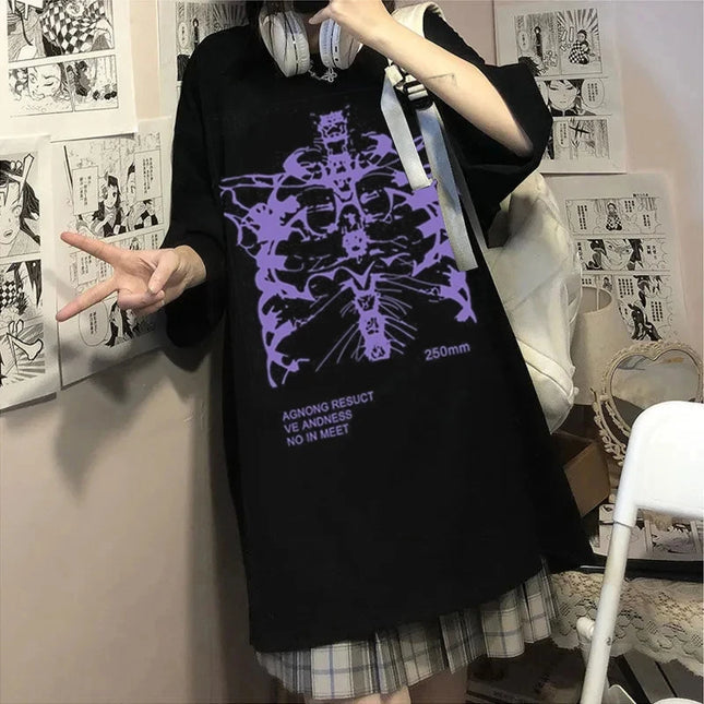 Y2k Harajuku Skeleton Print T-shirts for Cotton Hip Hop Streetwear Women Men T Shirt Summer Ladies Goth Clothes Short Sleeve Tee