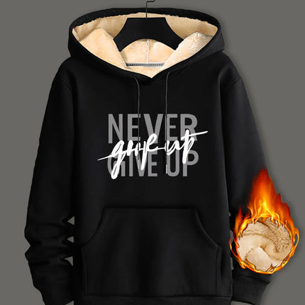 Winter Lambswool Hoodies Thicken Warm Windproof Sweatshirts Print Hooded Pullover Loose Men Women Winter Hoodies Black
