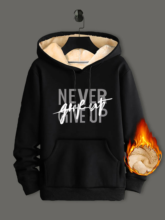 Winter Lambswool Hoodies Thicken Warm Windproof Sweatshirts Print Hooded Pullover Loose Men Women Winter Hoodies Black