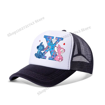 Disney Stitch Parent-child Baseball Cap Cartoon Letter A-Z Printed Peaked Cap Men Women Kids Summer Fashion Sunscreen Cute Caps
