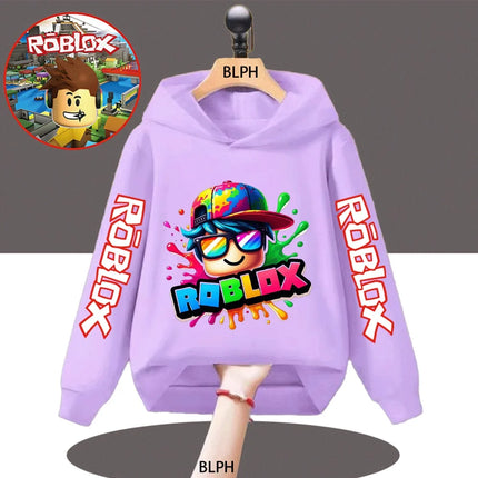 Kids' Roblox Print Hoodie Colorful Splash Design Casual Sweatshirt for Boys Girls