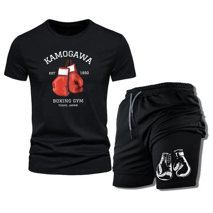 New Summer Men's Two Piece Set Casual T-Shirt And Shorts Set Mens Sports Suit Fashion Short Sleeve Tracksuit Clothing Men