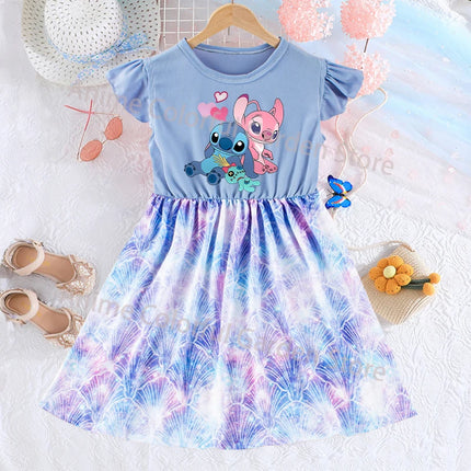 Disney Lilo & Stitch Fashion Dress for Girls Anime Cartoon Cute Skirt Children Summer Sweet Cute Dresses Kids Birthday Gifts