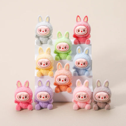 Mini Labubu Doll Macaron Plush Cute Mini Doll Anime Figurine Model Ornament Cute Blind Bag Keychain Pendant Mystery Box Gifts